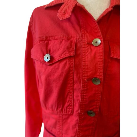 CAbi Taylor Jacket Womens Coral Utility Ruffle Back Stretch Cotton Sz M Gorpcore - Picture 9 of 10